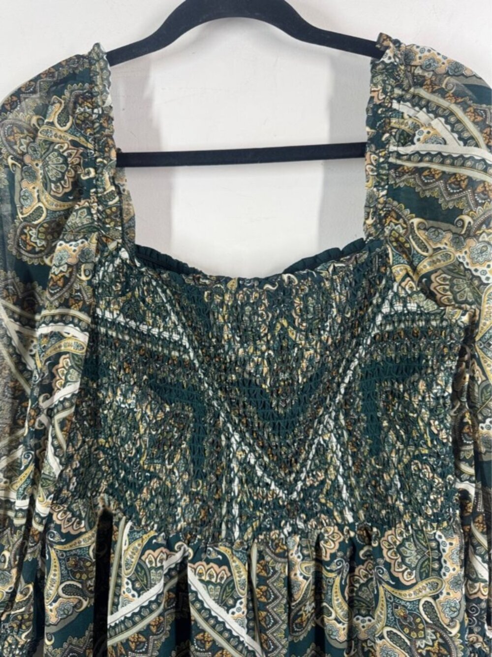 Apricot Paisley Mini Dress Green Size 6 Boho Cottagecore Festival Vacation Chic - Picture 15 of 16